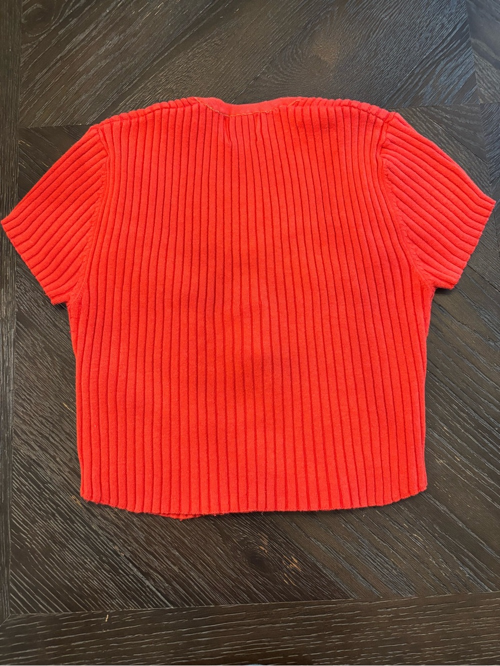 BDG Red Ribbed Button-Front Scoop Crop Top - Picture 4 of 4